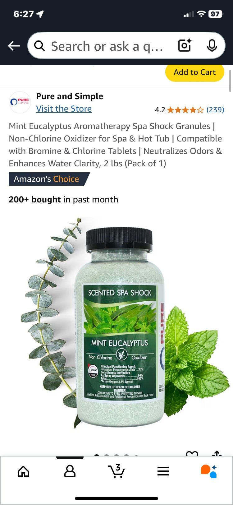 Mint Eucalyptus Aromatherapy Spa Shock Granules | Non-Chlorine Oxidizer for Spa & Hot Tub 