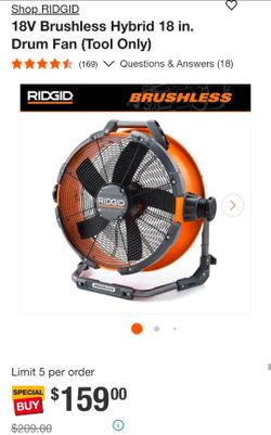 RIDGID
18V  Hybrid 18 in. Drum Fan (Tool Only)