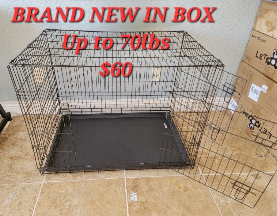 New IN Box! L'xl Dog Crate 2 Doors With Tray Up To 70lbs Folding Puppy Dog Kennel Animal Cage Add A Bed For $15