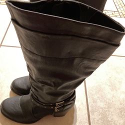 Black heel boots knee length