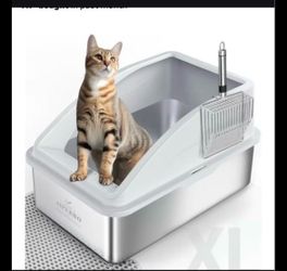 Stainless Steel Litter Box, Extra Large Litter Boxes for Big Cats, XLarge Metal Cat Litter Box with Lid, Anti-Urine Leakage XL Box with High Sides, Ea