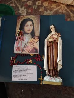 St Theresa of Lisieux  statue, book,rosary