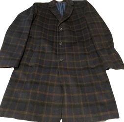 Tommy Hilfiger Mens Wool Blend Windowpane Plaid Overcoat Topcoat 42R Long Coat