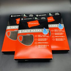 15 Pack Hanes 100% Cotton Black Face Masks One Size Fits Most