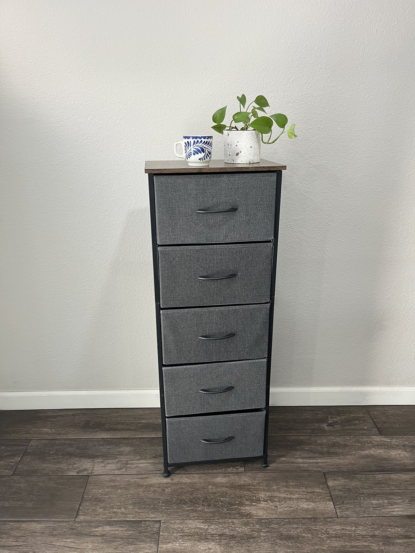 5 Drawer Tall Dresser Storage Gray Brown Modern