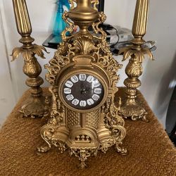 Reloj Con Candelabros Bronce Mide 18 Pulgada Alto 