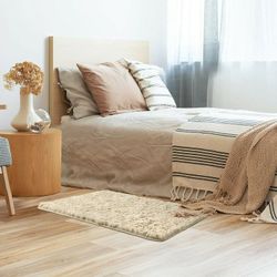 2x4 ft Fluffy BEIGE Soft Area Rug for Bedroom