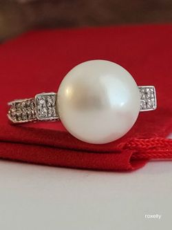 ❤️18k Size 8 Solid White Gold 12mm Fresh Water Pearl Ring with Swarovski crystals, AMAZING! 👌🎁Post Tags: Anillos de oro de 14k and 18k