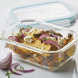 Glass Food Storage Container with Blue Lid