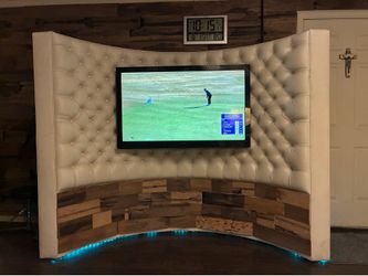 Curved Tufted Media Wall with LED Lighting