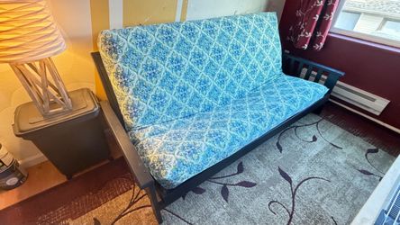 Futon Sofa Bed with Blue Floral Mattress