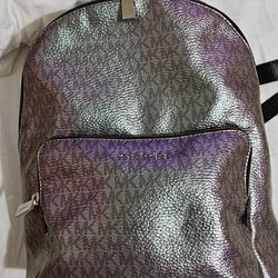 Rare Michael Kors Wythe Backpack In Iridescent Nickle Leather