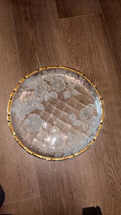 Glass Decorative Plate with Gold Rim