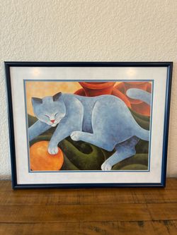 Framed Blue Cat Art Print