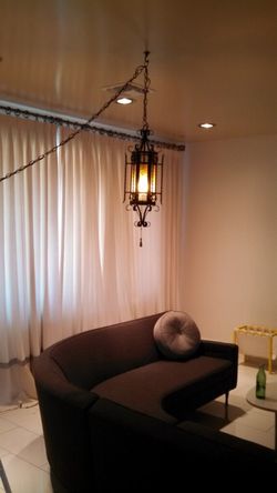 Amber Glass Vintage Wrought Iron Swag Lantern