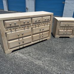 Delivery Available! 6 Drawer Light Sandy Colored Dresser Bureau chest with Night Stand! Drawers all work great! Dresser 52x18x30in Night Stand 23.5x15