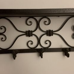 Wall Mounted Hook Rack - Ornate, Metal Design 