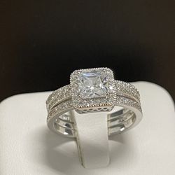 Women Engagement Wedding Ring Sets .925 Sterling Silver With Princess Cut AAA CZ Size 6.9