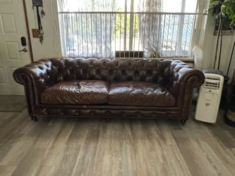 Restoration Hardware Kensington Chesterfield Genuine Leather Sofa RH