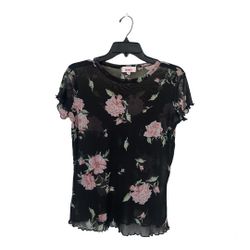Womens/Jr Black Floral Top Size XL