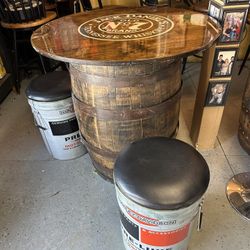 Jack Daniel Barrel Tables With Harley Davidson Stools