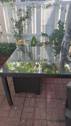 Outdoor table 4 chairs l shape sofa one side table with glass one center table with glass