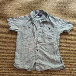 Patagonia Shirt Mens Md Red Hemp Organic Cotton Button Up Hiking Outdoor Flawed