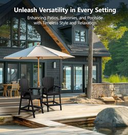 Tall Adirondack Chair Set of 2, All-Weather HDPE Outdoor Chairs with Removable Double Trays, Bar Height Adirondack Chairs for Balcony, Deck, Patio, Ba