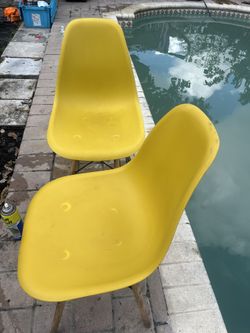 Mid Century Modern Armless Paris Dining Side Chair with Natural Wood Legs for Dining Room Living Room or Kitchen- Yellow (Set of 2)