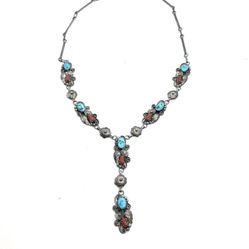 Sterling Angela Lee Turquoise & Coral Necklace