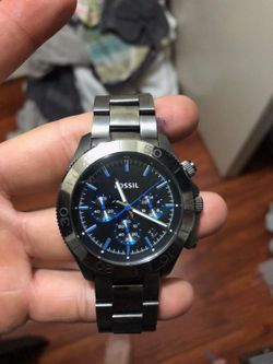 Fossil Watch Gunmetal with blue Backdrop