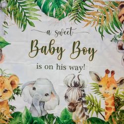 Baby Boy Jungle Safari Backdrop 7'x5'