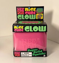 NeeDoh Nice Cube Glow Pink Super Solid Squish Glow in the Dark Fidget Toy Sealed