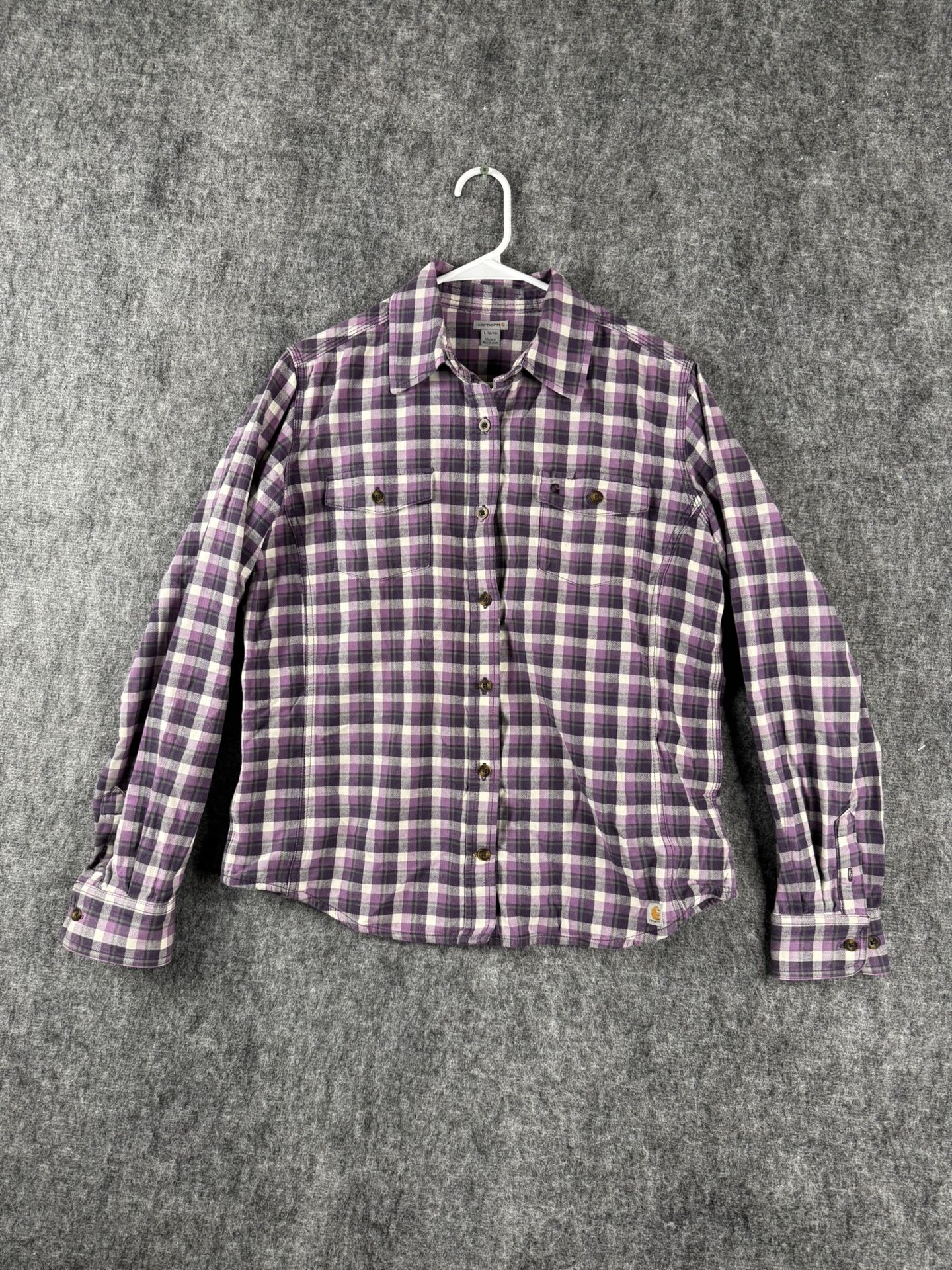 Carhartt Women’s Long Sleeve Flannel Shirt Size L Purple Plaid Button-Up