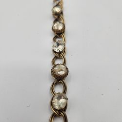 Vintage Gold Tone Double Chain Link  pearl and Rhinestone braclet