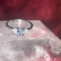 Aquamarine Engagement Ring In 14K White Gold New