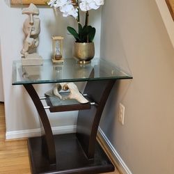 Furniture of America Cherry Brown Side Table Entry Table With Glass