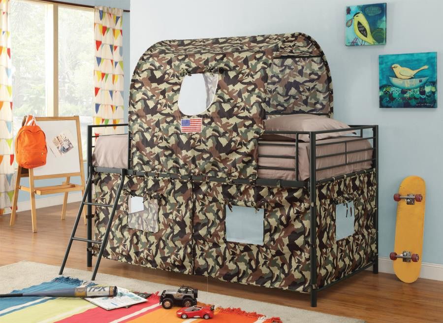 Camouflage Tent Loft Bed with Ladder Army Green✨Financing Available Only $10 Down Payment✨