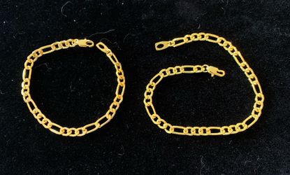 FIGARO ANKLET 10”, BRACELET TO MATCH 8”, 7mm gold plated Thumbnail