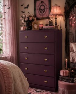 Plum Colored dresser with cute gold Bows