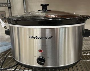 Elite Gourmet 8.5 Qt Slow Cooker Stainless Steel Oval Crock Pot w/ Glass Lid