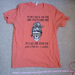 Orange Graphic Skull Saying T-Shirt Women's Size Large