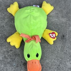TY 14” Plush Platypus – Bright Green & Yellow – Soft Stuffed Animal w/ Heart Tag  ⸻  DESCRIPTION  Cute and colorful 14-inch TY plush platypus featurin