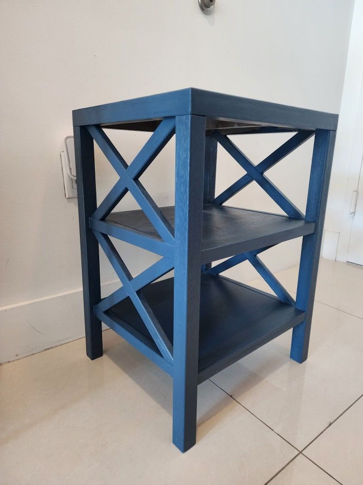 Blue Wood Side Table – Excellent Condition