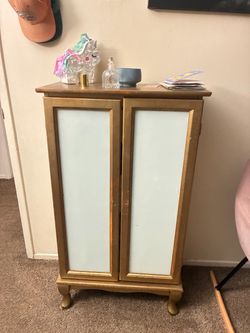 Gold and Mint Two-Door Wood Cabinet