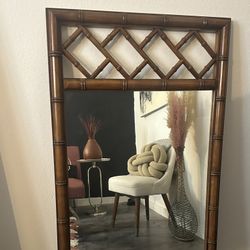 Vintage MCM Lenoir Faux Bamboo Wood Mirror
