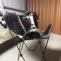 Handcrafted Cowhide Butterfly Chair – Black & Brown Patchwork