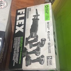 Flex 24V Brushless 4 Tool Kit Drill Driver Impact Driver Recip Saw & Work Light 