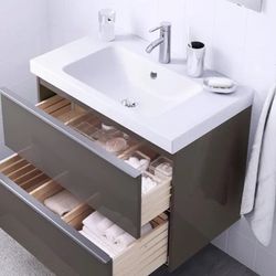 New IKEA GODMORGON Bathroom vanity with 2 drawers, High gloss gray 003.440.93