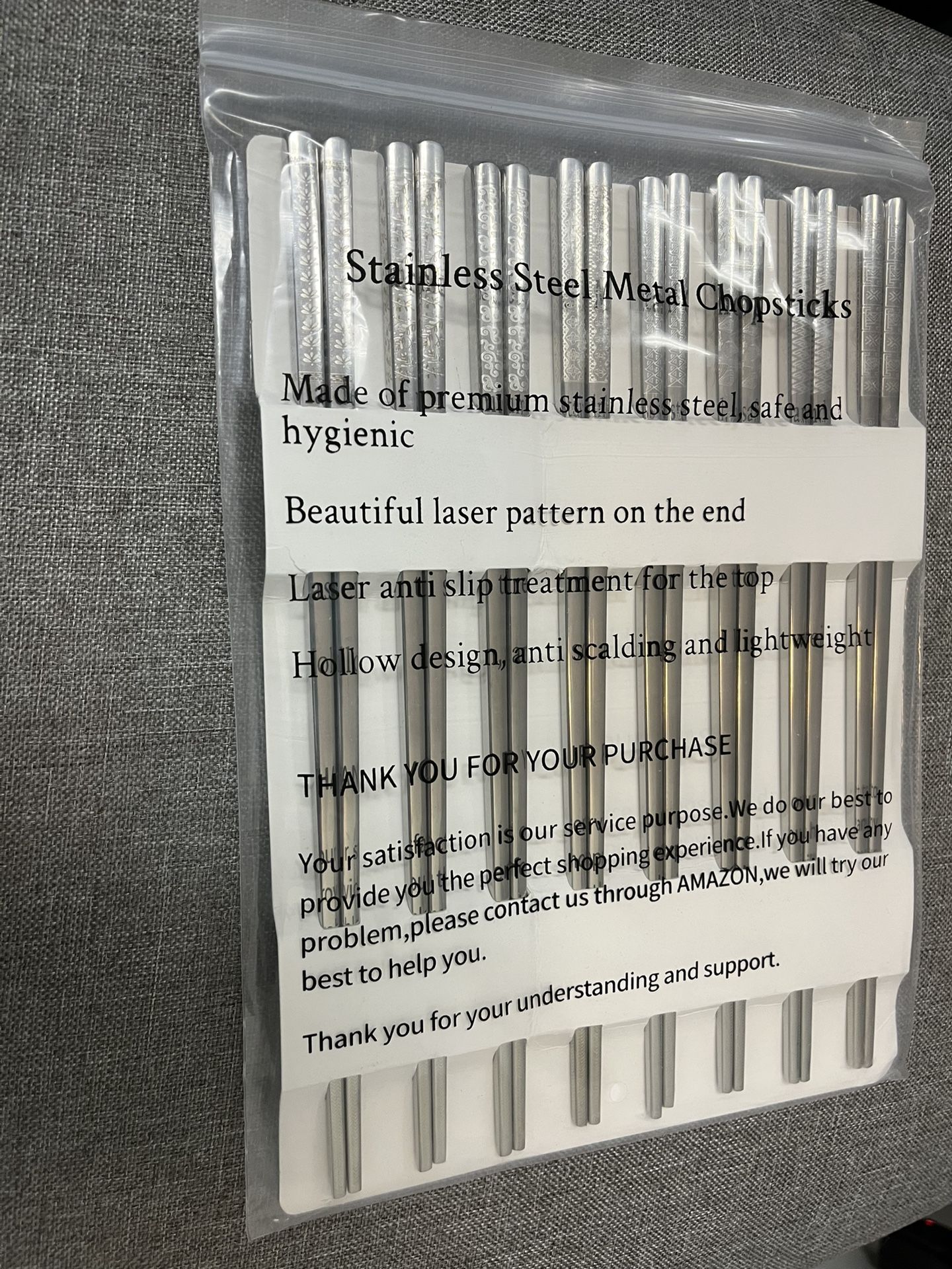 8 Pairs Metal Chopsticks Reusable 18/8 Stainless Steel Chopsticks Set Cute Laser Engraved Non-slip Japanese Korean Chinese Chopstick for Cooking Eatin